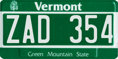 VT license plate ZAD354