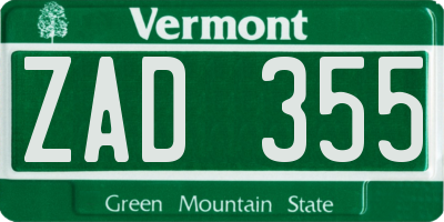 VT license plate ZAD355