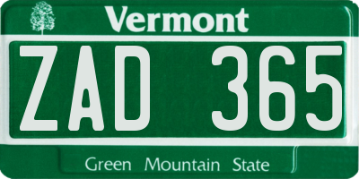 VT license plate ZAD365