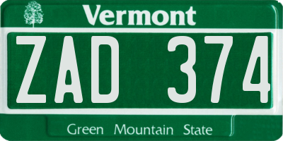 VT license plate ZAD374