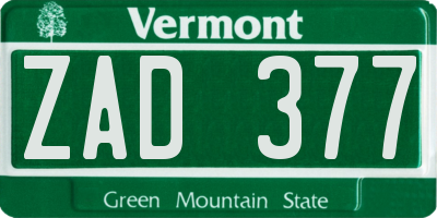 VT license plate ZAD377