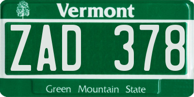 VT license plate ZAD378