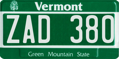 VT license plate ZAD380