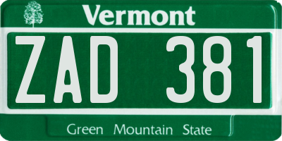 VT license plate ZAD381