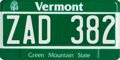 VT license plate ZAD382