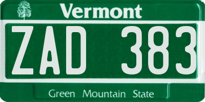 VT license plate ZAD383