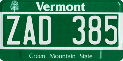 VT license plate ZAD385