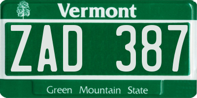 VT license plate ZAD387