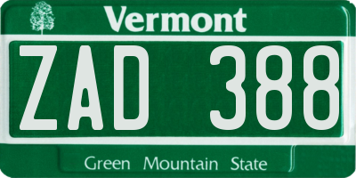 VT license plate ZAD388