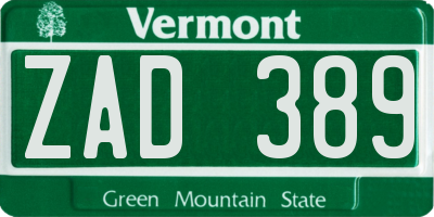 VT license plate ZAD389