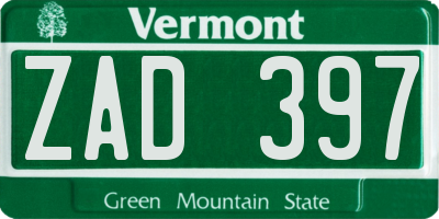 VT license plate ZAD397