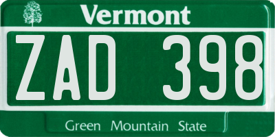 VT license plate ZAD398