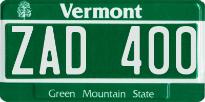 VT license plate ZAD400