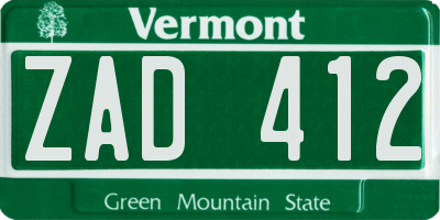 VT license plate ZAD412