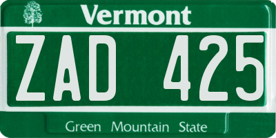 VT license plate ZAD425