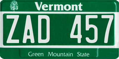 VT license plate ZAD457