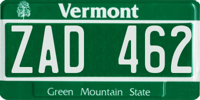 VT license plate ZAD462
