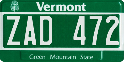 VT license plate ZAD472
