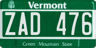 VT license plate ZAD476