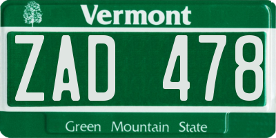 VT license plate ZAD478