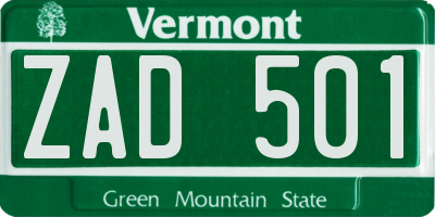 VT license plate ZAD501
