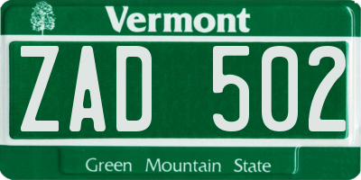 VT license plate ZAD502