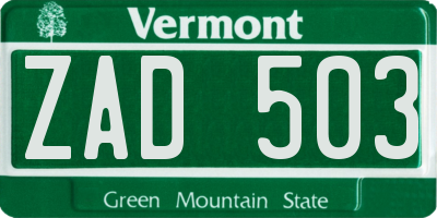 VT license plate ZAD503