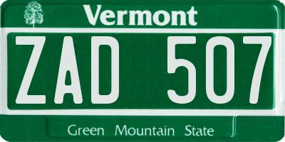 VT license plate ZAD507