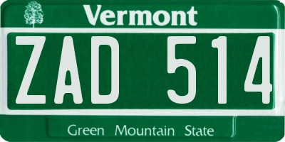VT license plate ZAD514