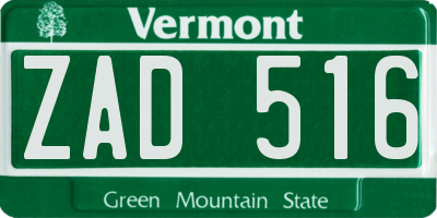 VT license plate ZAD516