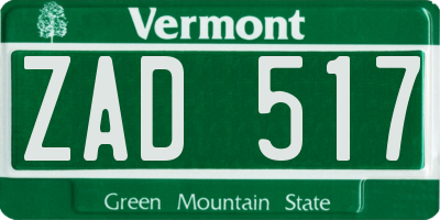 VT license plate ZAD517