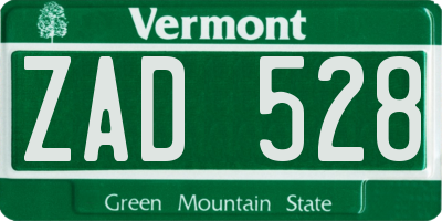 VT license plate ZAD528