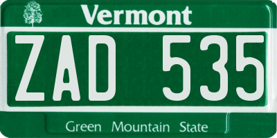 VT license plate ZAD535