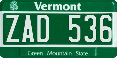 VT license plate ZAD536
