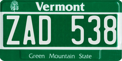 VT license plate ZAD538