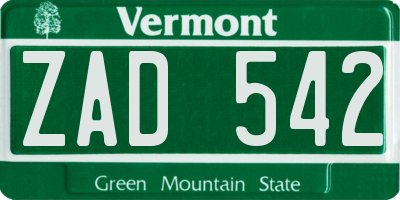VT license plate ZAD542