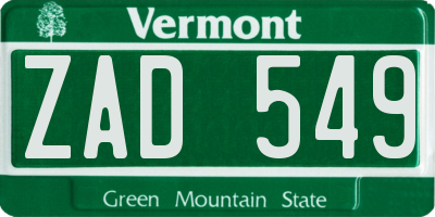 VT license plate ZAD549