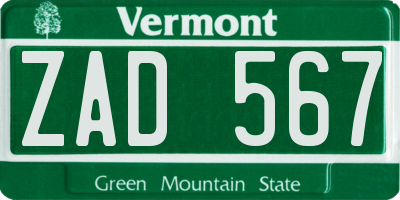 VT license plate ZAD567