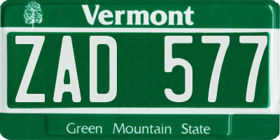 VT license plate ZAD577