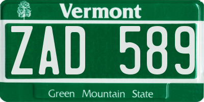 VT license plate ZAD589