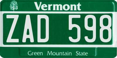VT license plate ZAD598