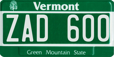 VT license plate ZAD600