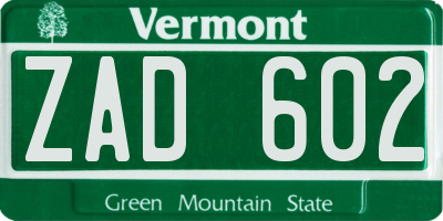 VT license plate ZAD602