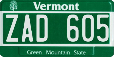VT license plate ZAD605