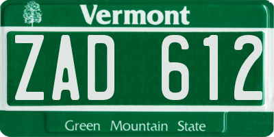 VT license plate ZAD612