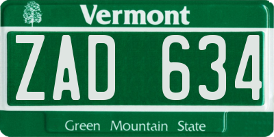 VT license plate ZAD634
