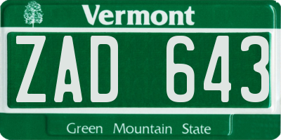 VT license plate ZAD643