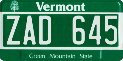 VT license plate ZAD645