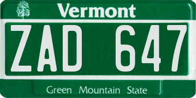 VT license plate ZAD647