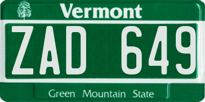 VT license plate ZAD649